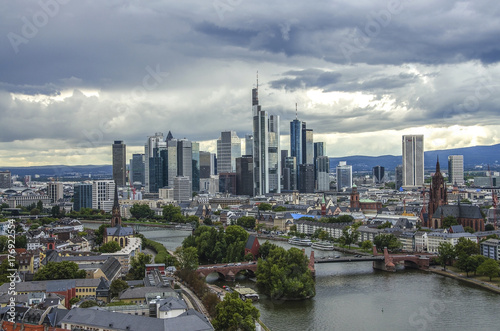 Summer panorama of the financial district in Frankfurt  Germany