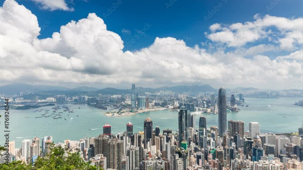 Timelapse of Hong Kong View from the Mountain Peak,Aerial view,Landmark view,