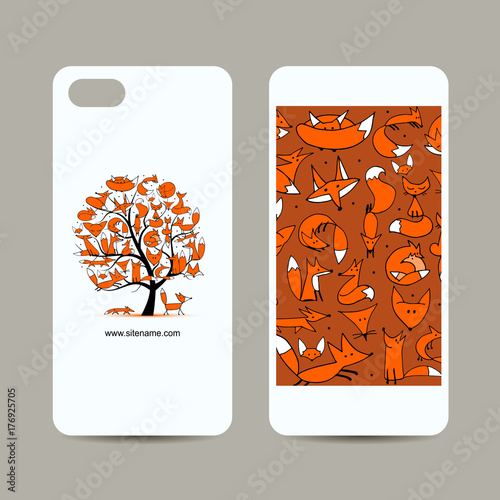 Mobile phone cover design. Foxy tree sketch