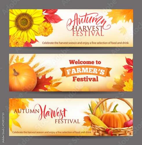 Banners for Autumn Harvest Festival. Vector set. 