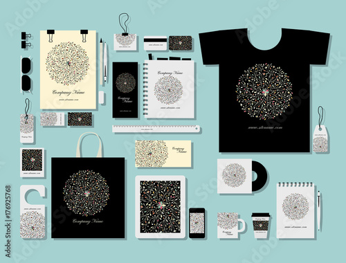 Corporate flat mock-up template, floral mandala design