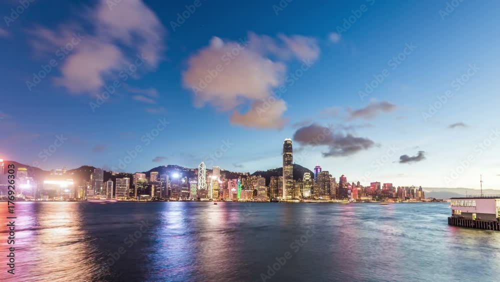 Time lapse of HongKong Skyline and victoria habour,from day to night Time lapse of HongKong Skyline and victoria habour,from day to night