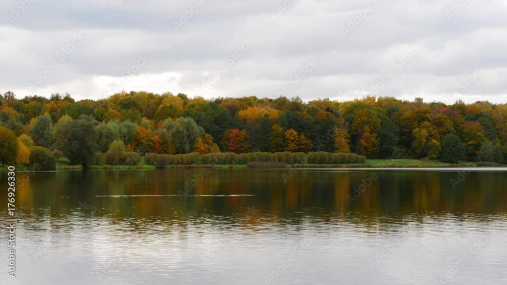Autumn Landscape A Lake With Color Trees And Clouds Timelapse Autumn Landscape A Lake With Color Trees And Clouds Timelapse