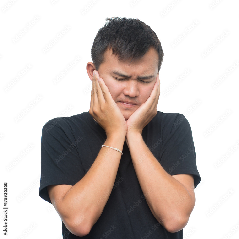 emotions and people concept - asian man has toothache isolated on white background with clipping path emotions and people concept - asian man has toothache isolated on white background with clipping path