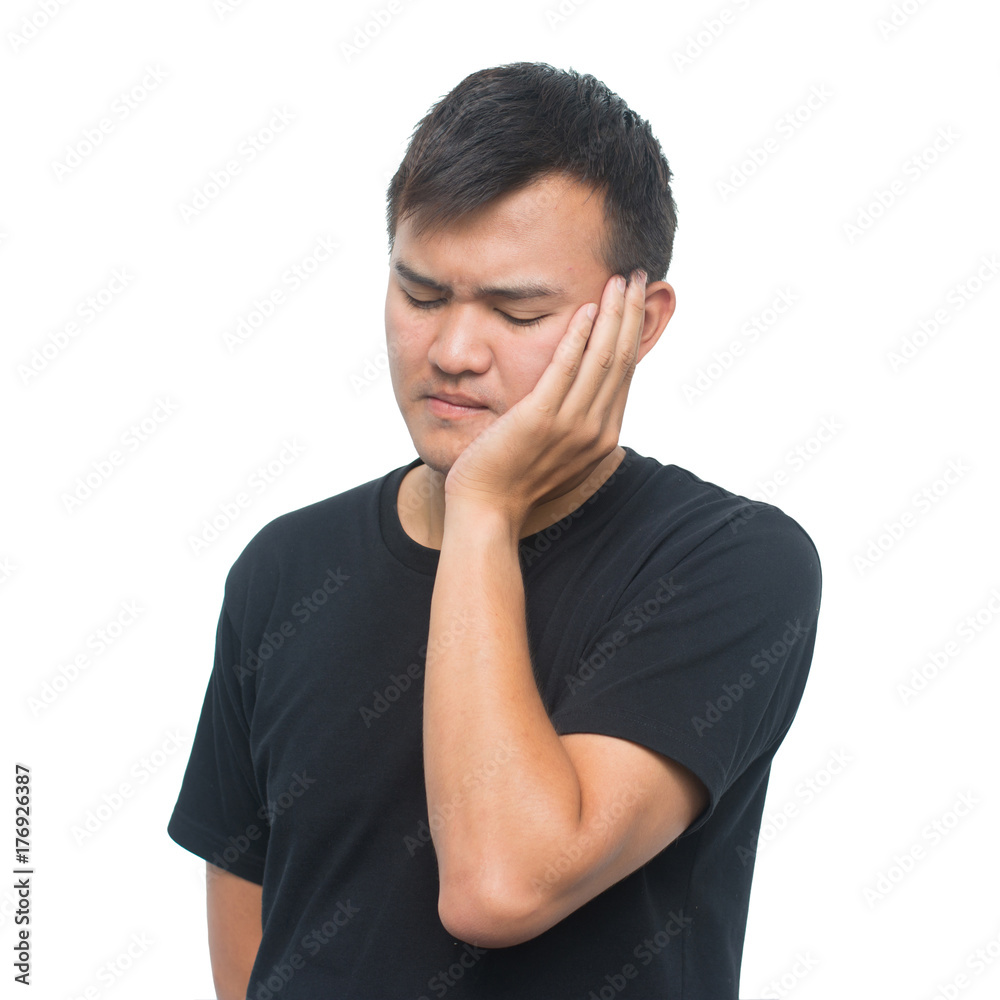 emotions and people concept - asian man has toothache isolated on white background with clipping path emotions and people concept - asian man has toothache isolated on white background with clipping path
