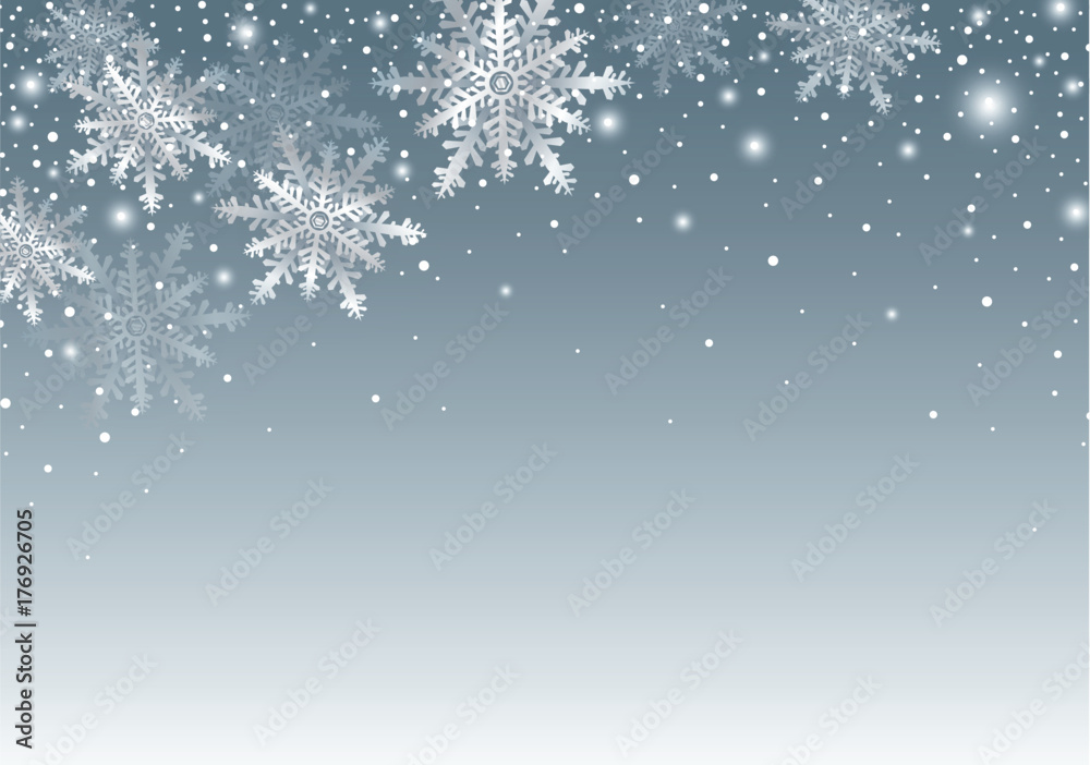 Merry christmas and Happy new year background design of snowflake with copy space