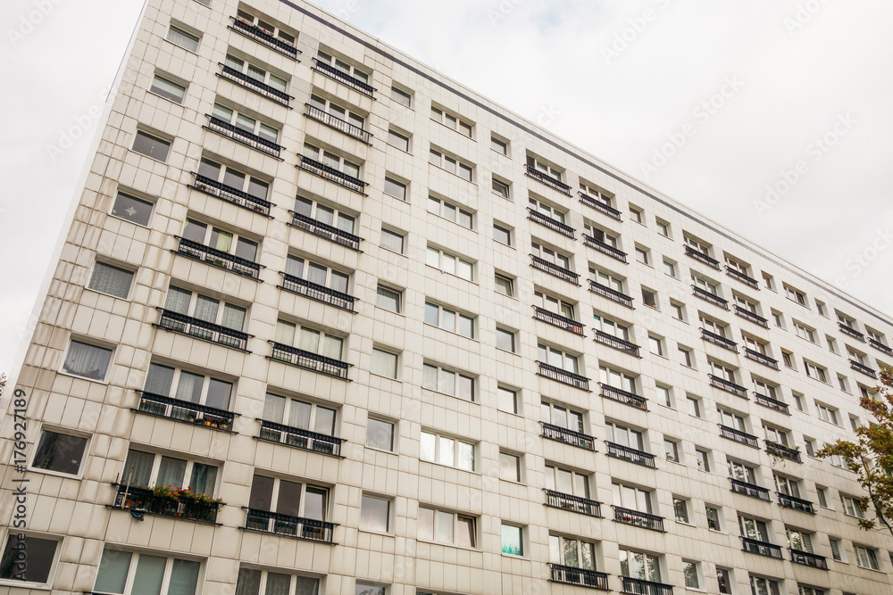 white plattenbau building in berlin