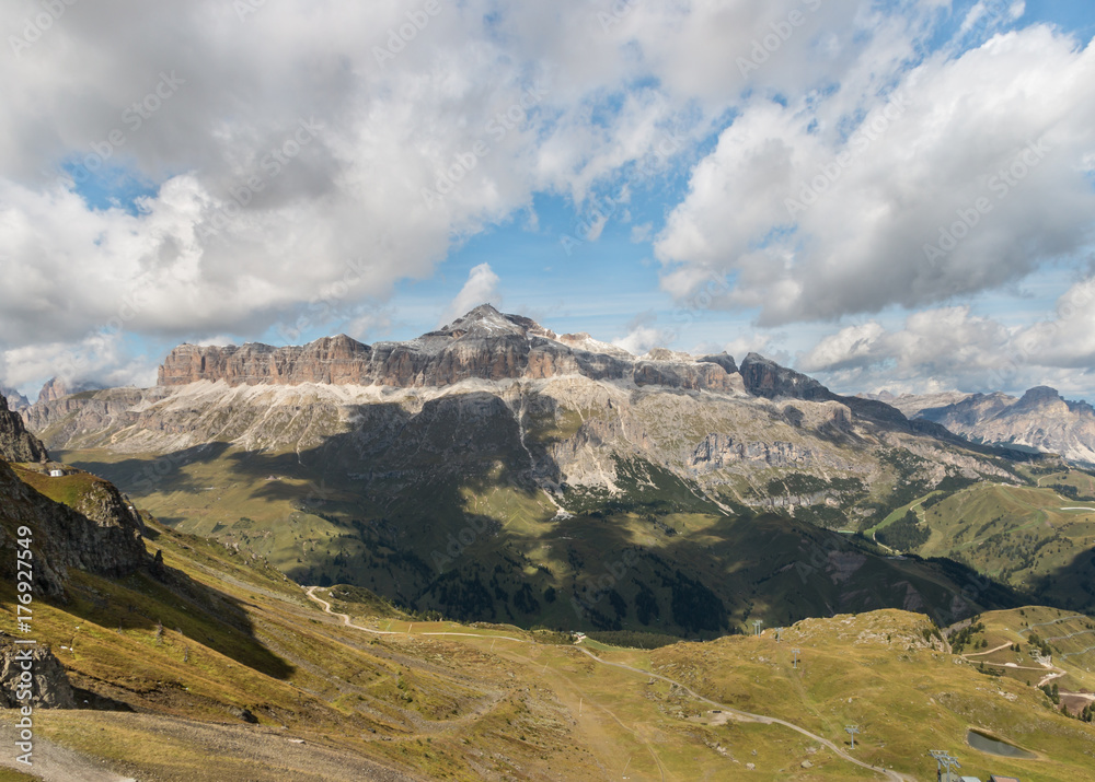 Sella Group mountain range in Dolomites, Italy 