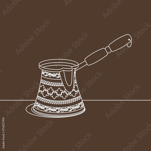 Editable Cezve Turkish Coffee Pot Brewing Equipment Vector Illustration with Detailed Pattern in Outline Style for Cafe and Ottoman Turkish Culture Tradition Related Projects