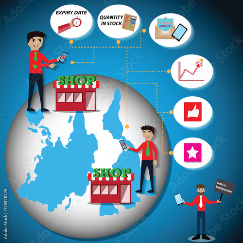 Business concept,Branch management in business with application – Vector
