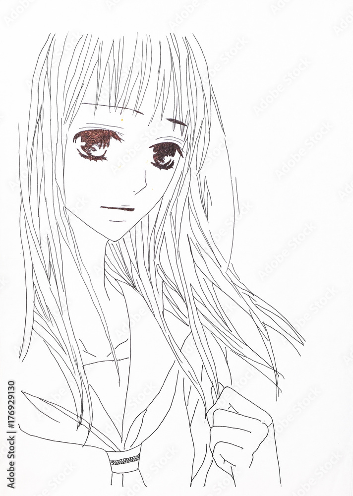 Drawing in the style of anime. Picture of a girl in the picture