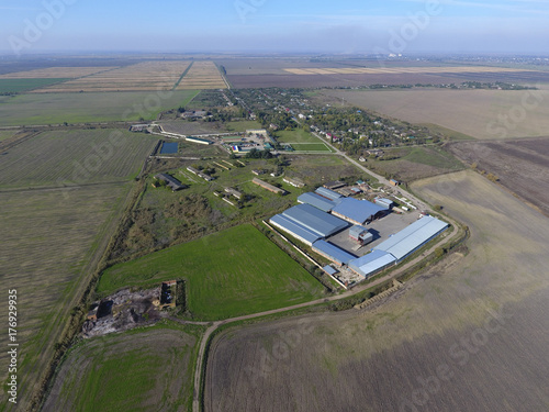 Top view of the village. One can see the roofs of the houses and photo