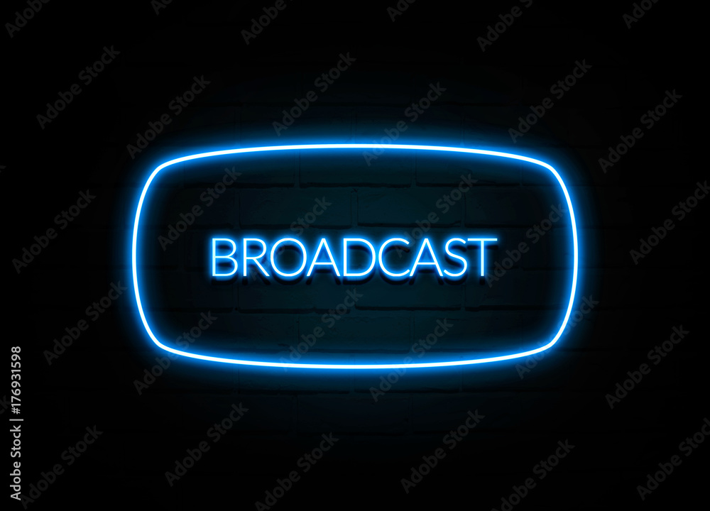 Broadcast  - colorful Neon Sign on brickwall