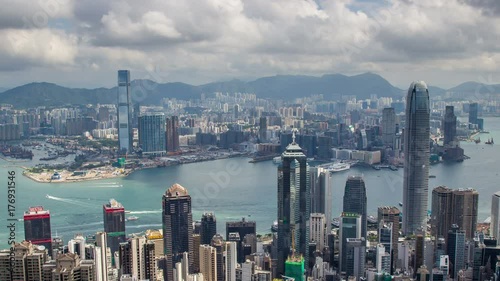 Timelapse of Hong Kong View from the Mountain Peak,Aerial view,Landmark view,