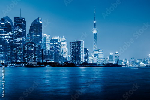 Shanghai skyline, Shanghai downtown district at night in China..