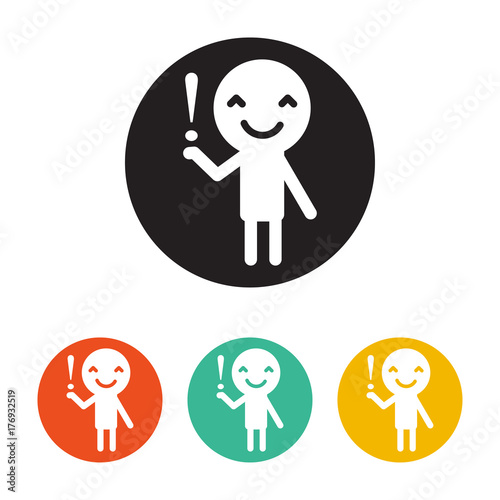smiling human hold the attention sign
