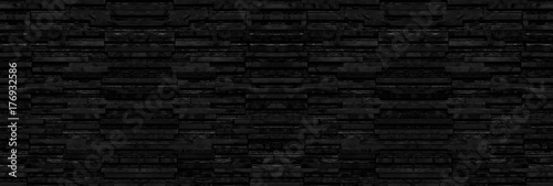 Black marble stone stack layer block wall texture background,banner long size.
