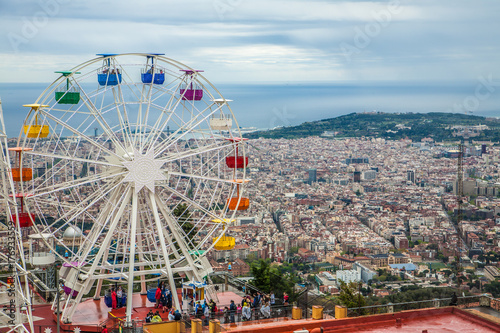 The Ferris wheel from the Tibidabo mountain, Barcelona, Spain