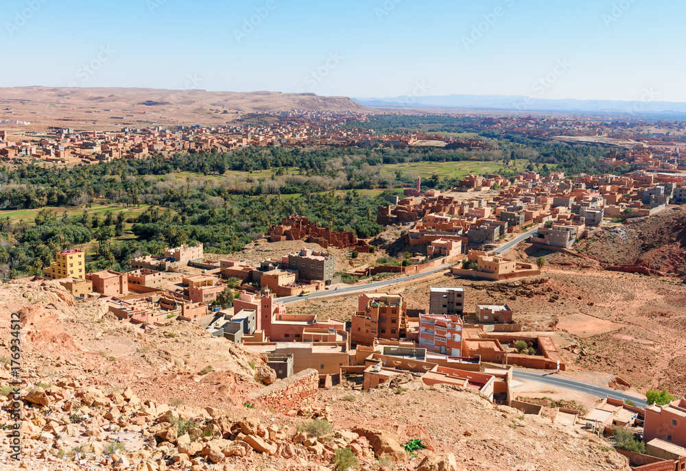 View city of Tinghir city and oasis. Morocco