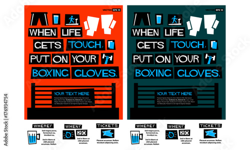 When life gets tough, put on your boxing gloves. (Flat Style Vector Illustration Motivational Sport Quote Poster Design)