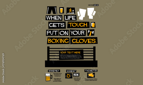 When life gets tough, put on your boxing gloves. (Flat Style Vector Illustration Motivational Sport Quote Poster Design)