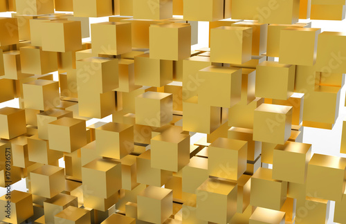 Golden 3D Cubes  3D Illustration