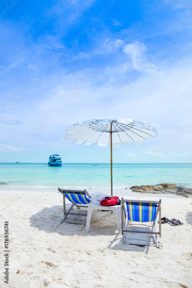 Sun loungers and beach umbrellas on the beach
