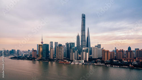 Aerial View of Lujiazui Financial District in Shanghai 