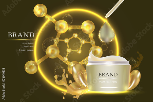 Cosmetic container with advertising background ready to use, luxury skin care ad. Illustration vector