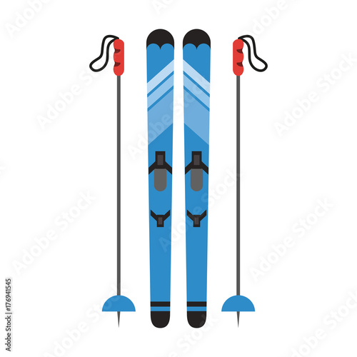 skis with poles  winter sports related icon image vector illustration design 