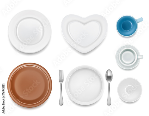 Plate set vector top view illustration