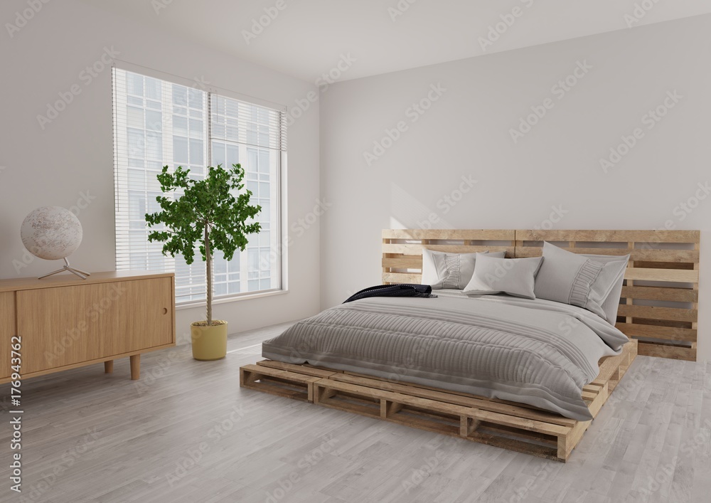 Geschatte Minder stijfheid Paletten Bett im Schlafzimmer Stock Illustration | Adobe Stock