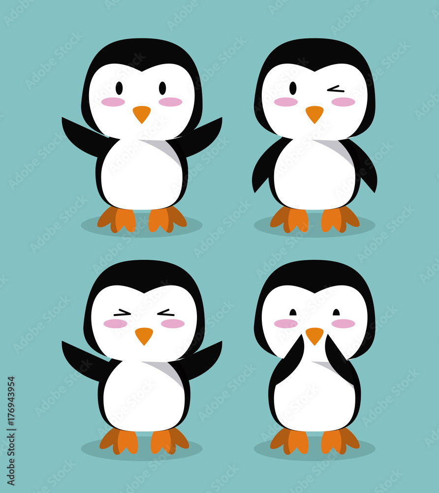 Obraz premium Cute penguin cartoon icons icon vector illustration graphic design
