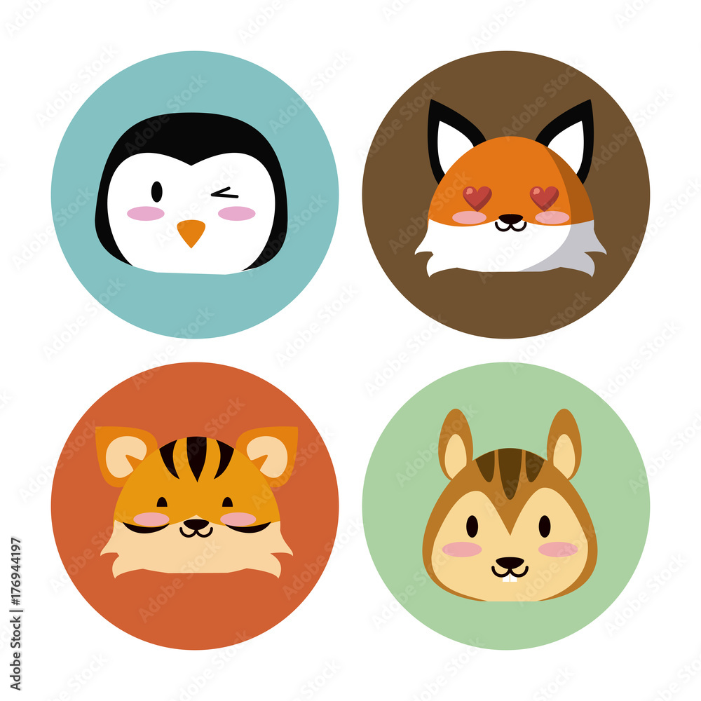 Obraz Słodkie zwierzęta okrągłe ikony ikona wektor ilustracja projekt graficzny