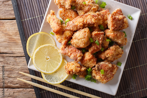 karaage -  Japanese style fried chicken closeup. horizontal top view