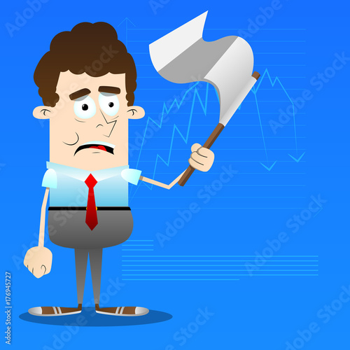 Sad business office worker with white flag. Vector cartoon character illustration.