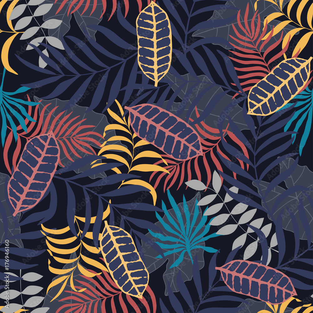 Fototapeta Tropical background with palm leaves. Seamless floral pattern