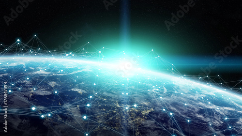 Data exchange and global network over the world 3D rendering © sdecoret