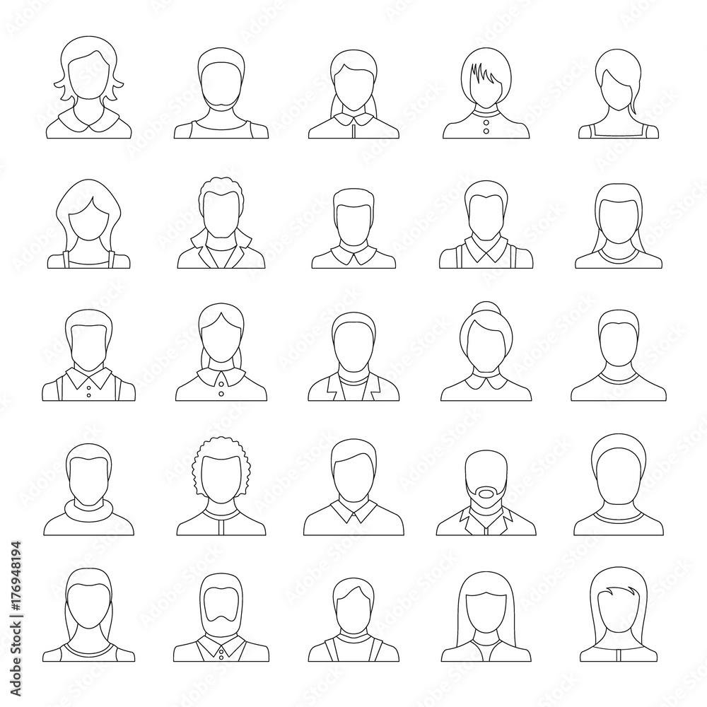 Avatar user icon set, outline style Avatar user icon set, outline style