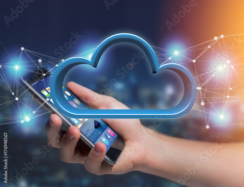 Blue cloud displayed on a futuristic interface - 3d rendering
