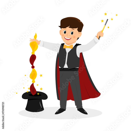 Magician with hat and magic wand.