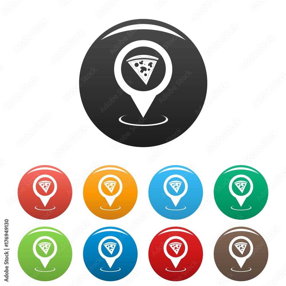 Pizza map pointer icons set vector simple Pizza map pointer icons set vector simple