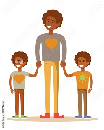 3 brothers isolated on white. Brotherly love. Stock vector illustration for poster, greeting card, website, ad, business presentation, advertisement design.