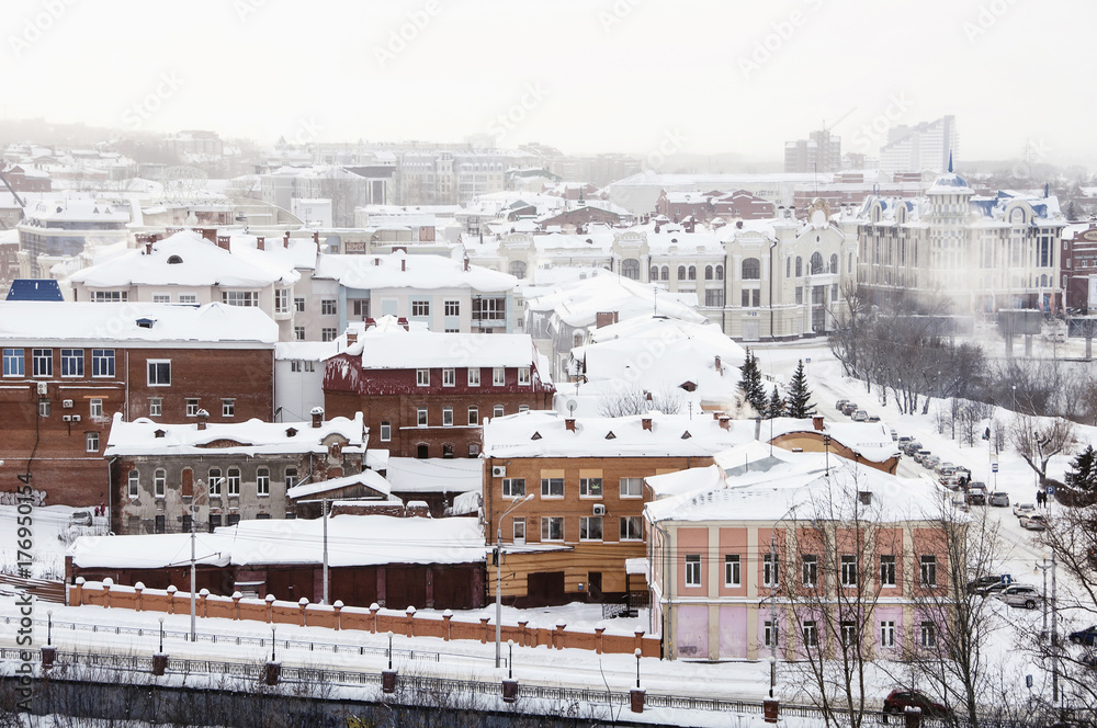 Aerial view of the old city Tomsl, Russia in winter