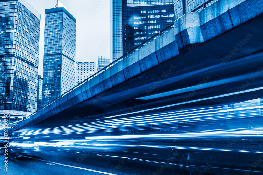 Fototapeta premium traffic trails in downtown hong kong,china,asia.