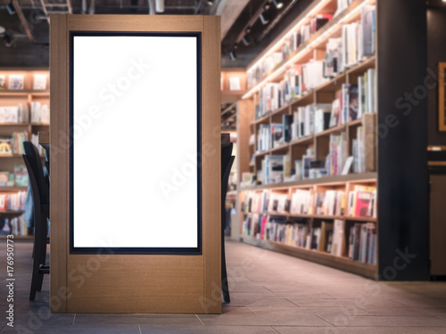 Mock up Banner Lightbox Bookstore interior Background photo