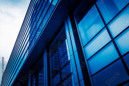 modern office buildings exterior,detail shot,blue toned,shanghai,china.