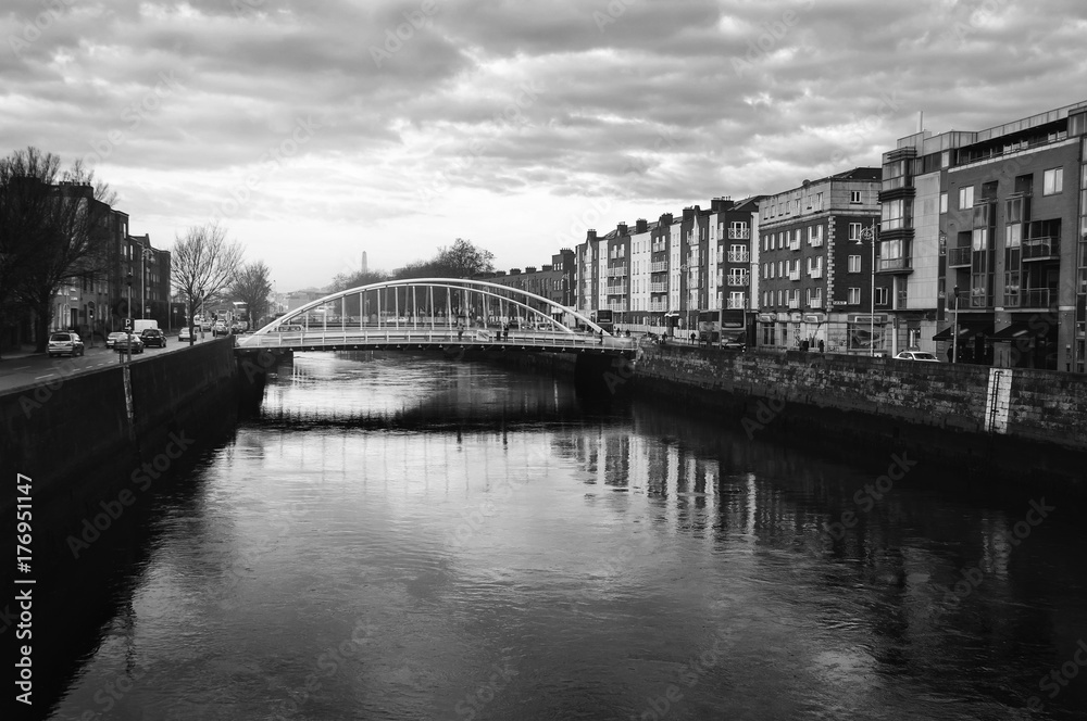 Embankment of Liffey River in Dublin, Ireland
