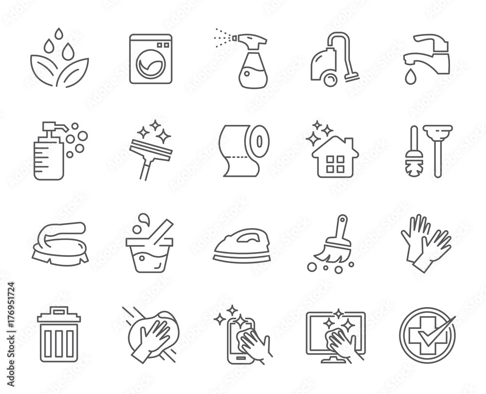 Vecteur Stock Cleaning Vector Line Icons Set. Isolate icon with cleaning  services, Screen Cleaning , Smart Phone Cleaning, Home care service icon,  Vector illustration. | Adobe Stock