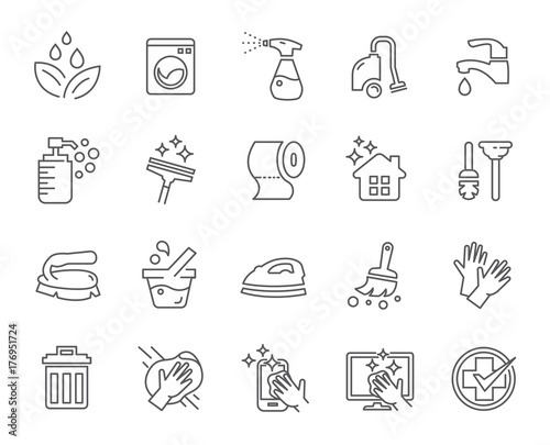 Cleaning Vector Line Icons Set. Isolate icon with cleaning services, Screen Cleaning , Smart Phone Cleaning, Home care service icon, Vector illustration.